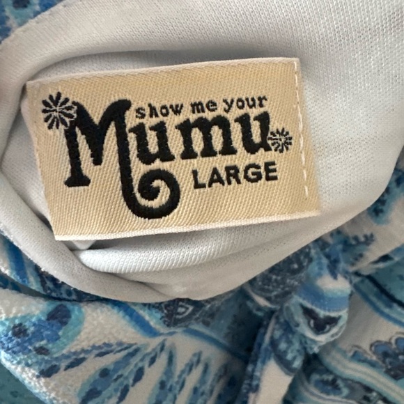 Show Me Your MuMu Tenley Tie Mini Dress Boho Blue Paisley Print Size L - Picture 5 of 5